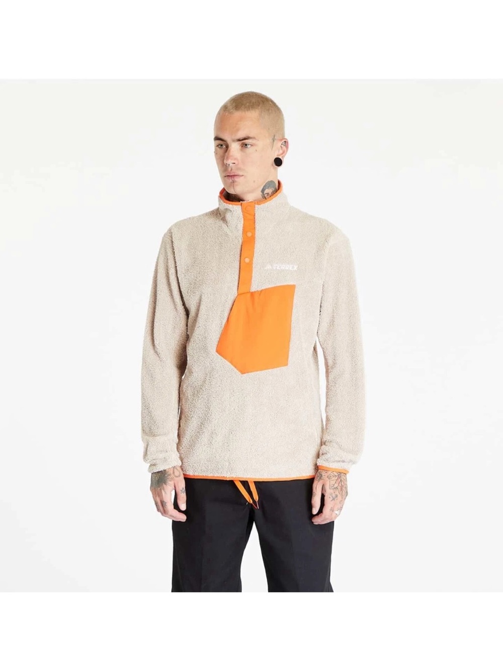 Adidas Beige Sherpa Pullover with Orange Pocket